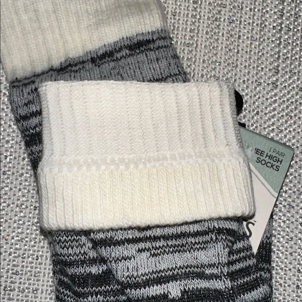 Alaska Knits Black Gray Ivory Heather Traditional Wool Blend Knee High Socks